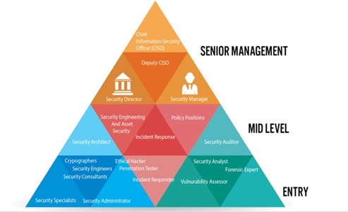 Pyramid chart illustrating hierarchical career paths in information security